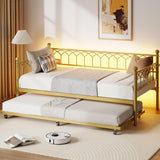 Garvee Daybed With Trundle Metal Twin Bed With Charging Station & LED Lights For Living Room Guest Room Small Spaces Gold - 1