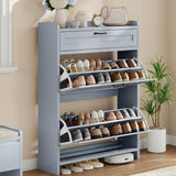 Garvee Wooden Shoe Cabinet with 2 Flip Drawers & 1 Top Drawer for Entryway, Adjustable Shelf, 9.5"D x 31.5"W x 42.5"H, High-Gloss Finish - Blue