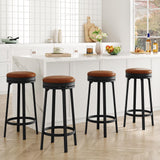 Garvee 30'' Swivel Bar Stools Set of 4 with Footrest, Modern Counter Height PU Leather Upholstered, Metal Frame, Brown for Kitchen Island