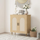 Garvee Rattan Sideboard Buffet Cabinet with Storage, Solid Wood Feet, Natural Finish for Living Room Hallway Entryway, Ample Storage Space, Natural Color - Natural