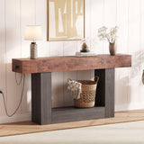 Garvee 63 in Farmhouse Entryway Table with Storage & Charging Station, Narrow Console Table for Living Room, Brown Grey - Brown & Gray