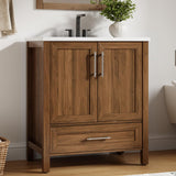 Garvee 30" Bathroom Vanity with Sink, Freestanding Wood Vanity Cabinet, Walnut, 2 Soft-Closing Doors & Large Storage Drawer for Bathroom - Walnut