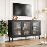 Garvee Buffet Cabinet with Storage, 48" Large Sideboard Buffet Cabinet with Storage, Modern tv Consoles Stand with 3 Cabinet Glass Doors, Black Buffet Cabinet for Living Room