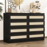 Garvee 8 Drawer Double Dresser for Bedroom, Modern Wooden Chest, Rattan Design, Sturdy Particleboard, Anti-Dumping, Black, Ideal for Living Room - Black