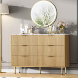 Garvee 6-Drawer Dresser Modern Wood Chest with Gold Handles for Bedroom Living Room Entryway White - Oak
