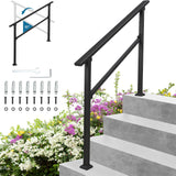 Garvee Hand Rails for Outdoor Steps, 4 Step Stair Handrail, Adjustable 500lbs, Black, Safe for Seniors, Front Porch & Indoor Use - Black