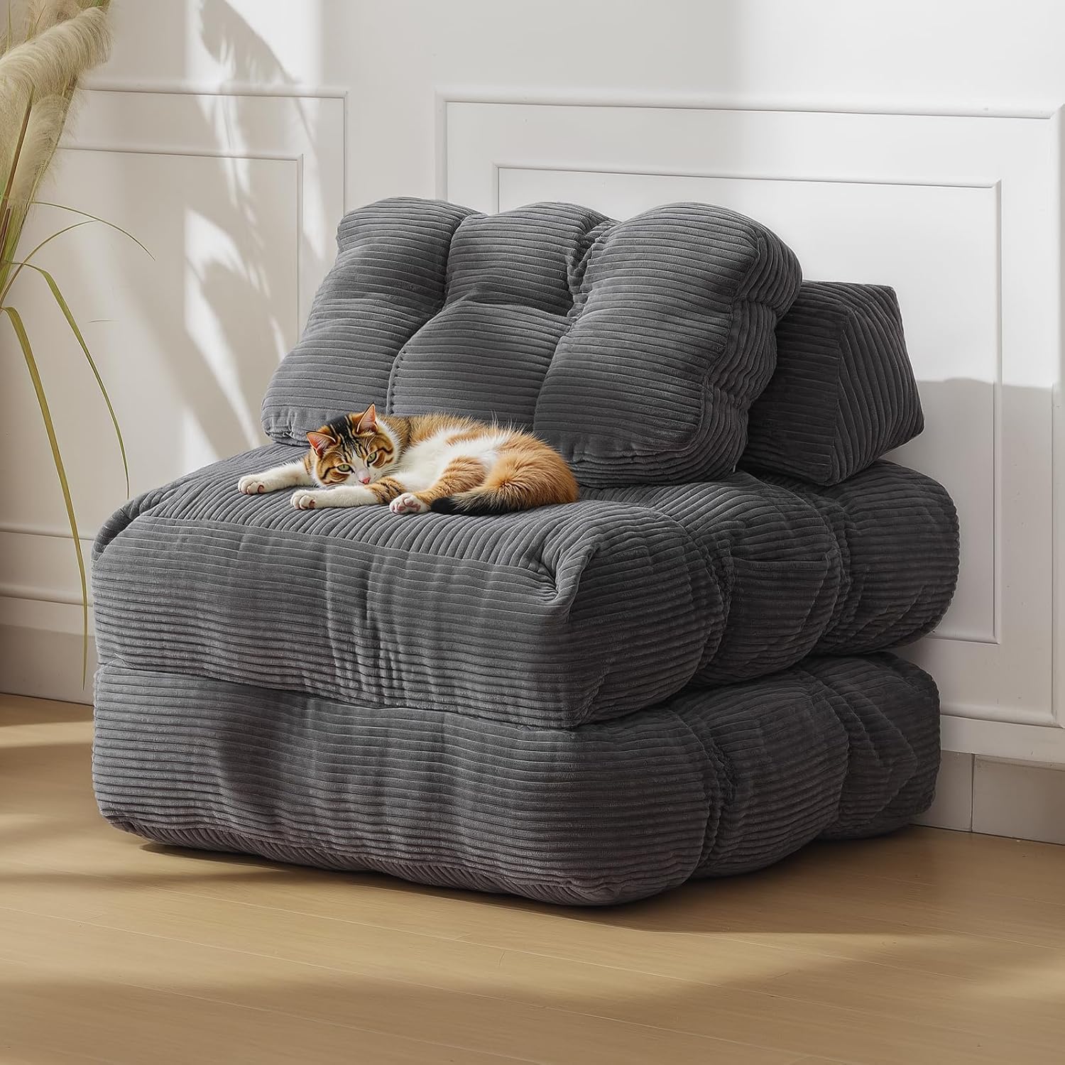 Garvee Folding Sofa Bed Convertible Sleeper Chair with Pillow Dark Gray Single - Foldable Mattress for Living Room Bedroom