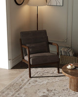 Garvee Modern Chenille Accent Chair with Lumbar Pillow, Solid Wood Frame, Living Room, Bedroom, Office, Brown - Brown-Chenille