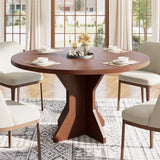 Garvee Round Dining Table 120 cm Solid Wood Stable Legs Seats 4-6 Durable Kitchen Living Room