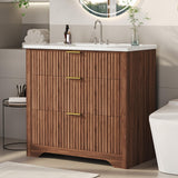 Garvee 36" Fluted Bathroom Vanity with Sink, Farmhouse Freestanding Sink Cabinet, 36 Inch, Walnut - Walnut