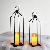 Garvee 2-Piece Lantern Set with LED Candles, Remote Control, Metal Frame, Indoor & Outdoor Decor, Black, 12" & 15" - Black