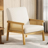 Garvee Linen Accent Chair Rattan Armchair Wooden Frame High Back Upholstered Beige for Living Room Bedroom Waiting Room - Linen, Beige