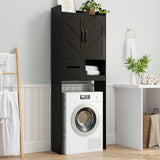 Garvee Over The Toilet Storage Cabinet With Anti-Tip Device, Freestanding Bathroom Organizer, Adjustable Shelf, Black, 23.6x9.45x65.3 Inches