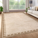 Garvee 5x7 Area Rug Washable Non Slip Modern Border Beige for Living Room Bedroom Nursery Dorm Home Office - Beige
