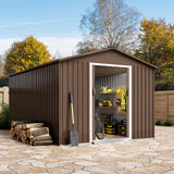 Garvee 8x15 Ft Outdoor Storage Shed, Galvanized Steel, Lockable Doors, Garden Backyard Patio, Brown
