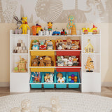 Garvee Toy Storage Organizer with 8 Removable Bins, Large Kids Bookshelf for Playroom, White, Multifunctional 3-Tier Design - White + Yellow/Red/Blue Frame