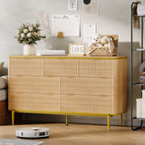 Garvee 7 Drawers Dresser Wood Storage Cabinet for Bedroom and Living Room, 54in Wide, Oak with Gold Metal Handles