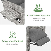 Garvee Wicker Reclining Patio Chair with Adjustable Back and Footrest, Outdoor Recliner Chair for Garden, 150° Lay Flat, Removable Cushion, Grey