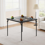 Garvee Portable Square Folding Table, 33.6-inch, Black Metal Frame, PU Soft Cushion, Foldable, Anti-Slip Feet, for Living Room, Office, Camping - Black