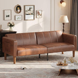 Garvee Futon Sofa Bed 75-Inch Modern Faux Leather Convertible Couch Mid-Century Loveseat Brown
