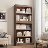 Garvee 71" Farmhouse Bookcase with Display Rack & Fluted Design, 5 Tier Tall Wooden Bookshelf for Office Library, Brown, 71.5"H x 30.7"W x 11.9"D