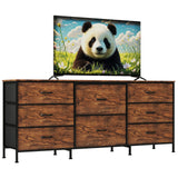 Garvee Metal Frame TV Cabinet With Particle Board, 8 Non-Woven Fabric Drawers, Durable Space-Saving TV Stand, Modern Living Room Furniture - Brown