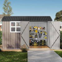 Garvee 6x8 Ft Outdoor Storage Shed Metal Garden Tool Shed Backyard Patio Lawn Brown Durable Rust-Resistant