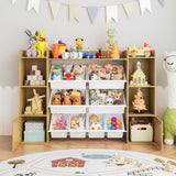 Garvee Toy Storage Organizer with 8 Removable Toy Bins, Large Kids Bookshelf, White, Playroom Organization - Natural