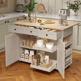 Garvee Rolling Kitchen Island with Drop Leaf Countertop, Charging Station & Storage - 47.2 in Mobile Kitchen Cart on Wheels, Pull-Out Shelves, Drawers, Spice Rack, Organizer Divider - Gray