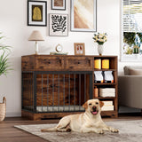 Garvee Dog Crate Furniture 47" Large Wooden Dog Kennel with 2 Drawers & 4 Shelves for Indoor Use Brown - Brown