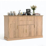 Garvee Fluted Buffet Cabinet 58" Sideboard With 4 Doors & 2 Drawers For Dining Room Kitchen Console Table Coffee Bar Living Room, Gold Handles, Adjustable Shelves, Coffee Color - Oak Color