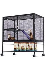 Garvee Metal Small Animal Cage 39''H Multi-Level Ferret Cage for Small Animals with Removable Ramp and Tray, Black - Black