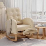 Garvee Nursery Rocking Chair with Adjustable Footrest, Teddy Fleece Upholstery, Sturdy Wooden Legs, High Backrest, Light Brown for Living Room or Bedroom - Teddy Brown