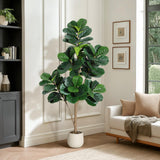 Garvee 5 ft Fiddle Leaf Fig Tree Artificial with 77 Leaves in White Planter Pot, Indoor Faux Ficus Lyrata for Home Office Living Room Decor - With White Planter