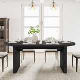 Garvee 70.8" Modern Oval Wood Dining Table with Wood Strip Base for 6-8 People, Black - Black