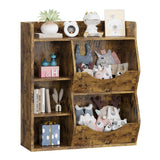 Garvee Kids Toy Storage Organizer With 3 Compartments & 2 Tilting Bins For Playroom, Living Room, Nursery, Child-Friendly Design, White - Rustic Brown