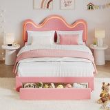 Garvee Full Bed Frame with Adjustable Headboard and Storage Drawer for Kids, Pink Lamb Fleece, Full Size, LED Light