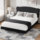 Garvee Queen Size Upholstered Bed Frame with Soft Low Profile Headboard, Sturdy Platform Bed, Black