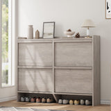Garvee Shoe Cabinet With 4 Flip Drawers, Wooden Shoe Organizer Cabinet For Entryway, Adjustable Shelf, Grey, 47.2" L x 10.3" W x 36.6" H - Grey
