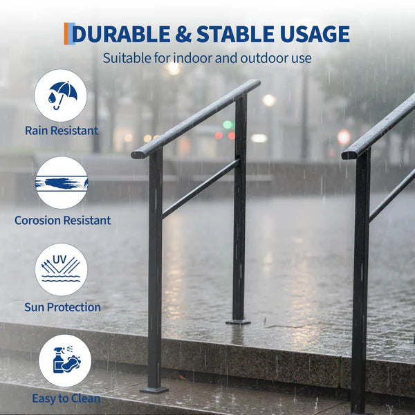 Garvee Outdoor Stair Handrail Set for 2 Steps, Aluminum & Iron Posts, Weatherproof Black Finish, Easy Mounting for Entrance Balcony Garden