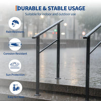 Garvee Outdoor Stair Handrail Set for 2 Steps, Aluminum & Iron Posts, Weatherproof Black Finish, Easy Mounting for Entrance Balcony Garden