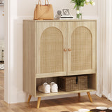 Garvee Rattan Shoe Storage Cabinet with Doors and Adjustable Shelves for Entryway Hallway Living Room Light Oak