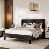 Garvee Queen Size Velvet Upholstered Platform Bed Frame with Wingback Headboard Black - Black