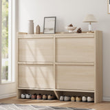 Garvee Shoe Cabinet with 4 Flip Drawers Wooden Shoe Organizer for Entryway Adjustable Shelf Natural Oak 47.2" L x 10.3" W x 36.6" H - Natural Oak