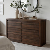 Garvee Modern 6 Drawers Dresser Wide Wood Chest with Thickened Tabletop for Bedroom Living Room Retro Brown - Brown