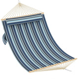 Garvee Double Quilted Fabric Hammock with Hardwood Spreader Bars and Pillow for Outdoor Patio Backyard Poolside, Large 2 Person, Dark and Light Blue Stripes - Dark And Light Blue Stripes