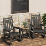 Garvee Poly Lumber Rocking Chair Outdoor Set of 2 with Side Table - HDPE High Back Porch Rocker Chairs for Adults - All Weather Resistant Patio Furniture - White - Black