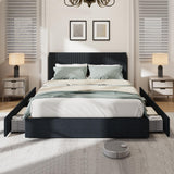 Garvee Queen Size Platform Bed Frame With 4 Storage Drawers, Upholstered Corduroy Channel Tufted Headboard, Strong Wooden Slat Support, Black, Bedroom Furniture - Black