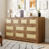 Garvee 10 Drawers Dresser Rattan Chest of Drawers Bedroom Living Room 60''x16''x32'' Natural - Nartural_1