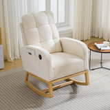 Garvee Nursery Rocking Chair Linen Upholstered Glider Rocker with USB Port and Side Pocket for Living Room Bedroom Nursing Room Beige Wood Legs